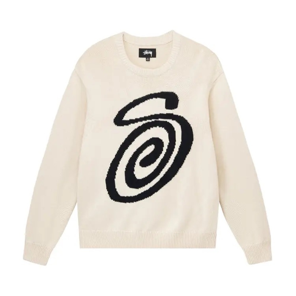 Stussy Cream Sweater with Black Swirl